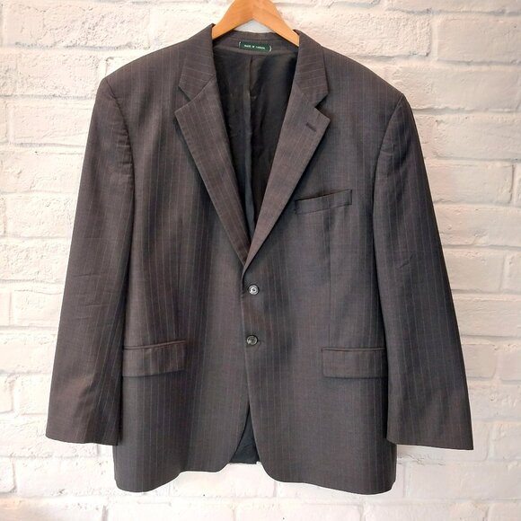 Ralph Lauren Sport Coat Mens 52R Gray Striped Wool Blazer Two Button Single Vent - Picture 1 of 15